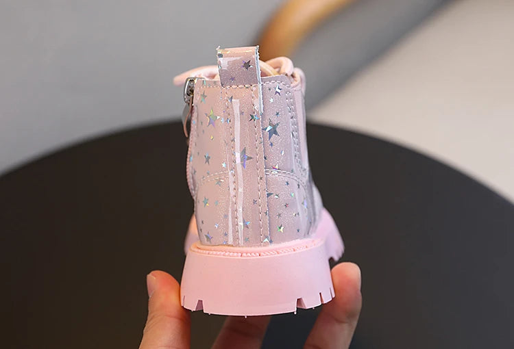 Stivali autunnali per bambini piattaforma Glimmer a stella stivali per bambini belli per il tempo libero moda Unisex alla caviglia-scarpe comode per ragazze dei ragazzi 21-30
