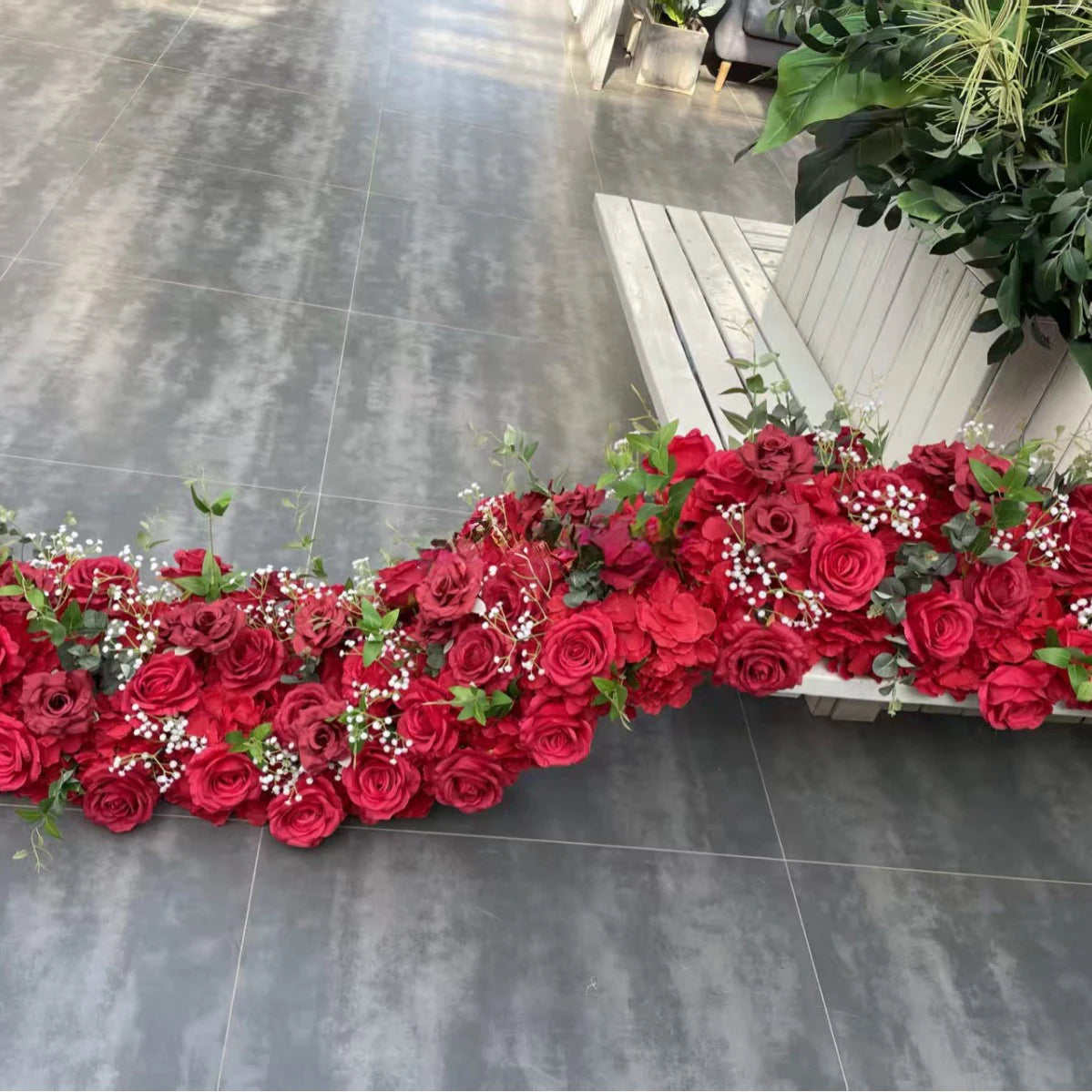 Custom Artificial Flowers Strips Arrangement Event Backdrop Arch Decor Wall Hanging Floral Row Table Sofa Runner Wedding Props