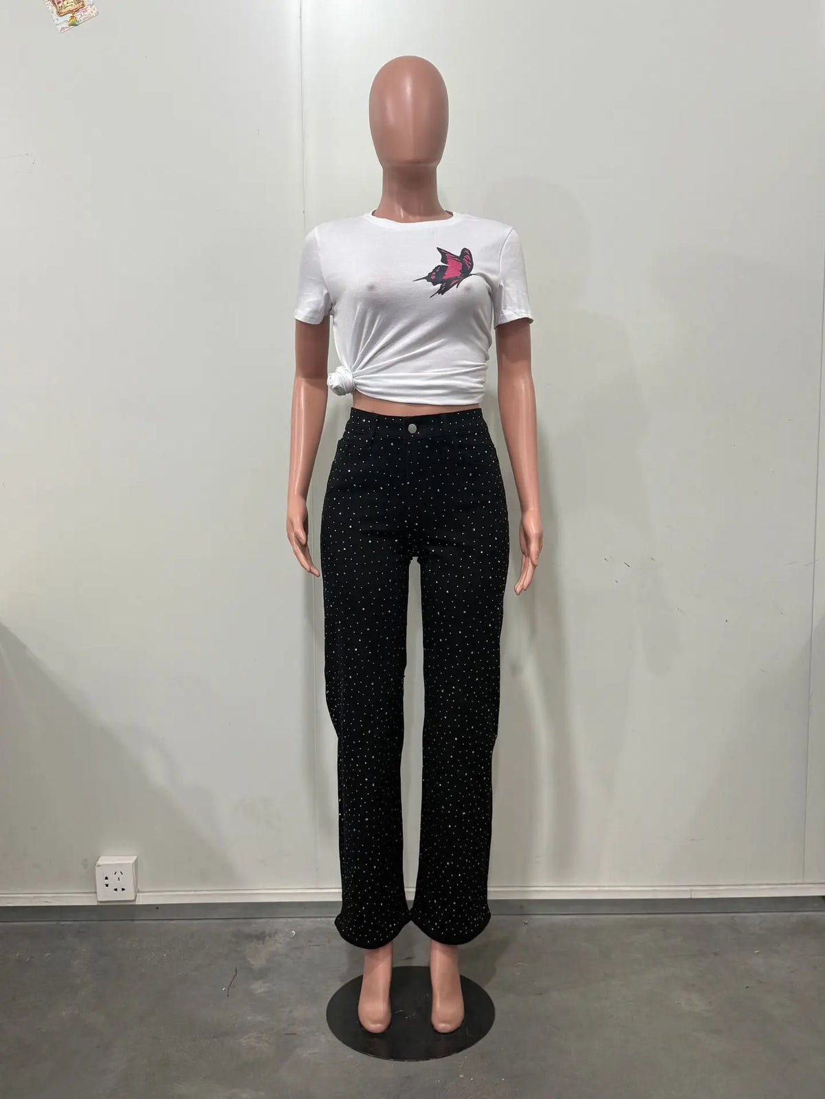 Pantaloni jeans con strass lucidi Pantaloni dritti in denim con diamanti da donna sexy a vita alta eleganti da night club