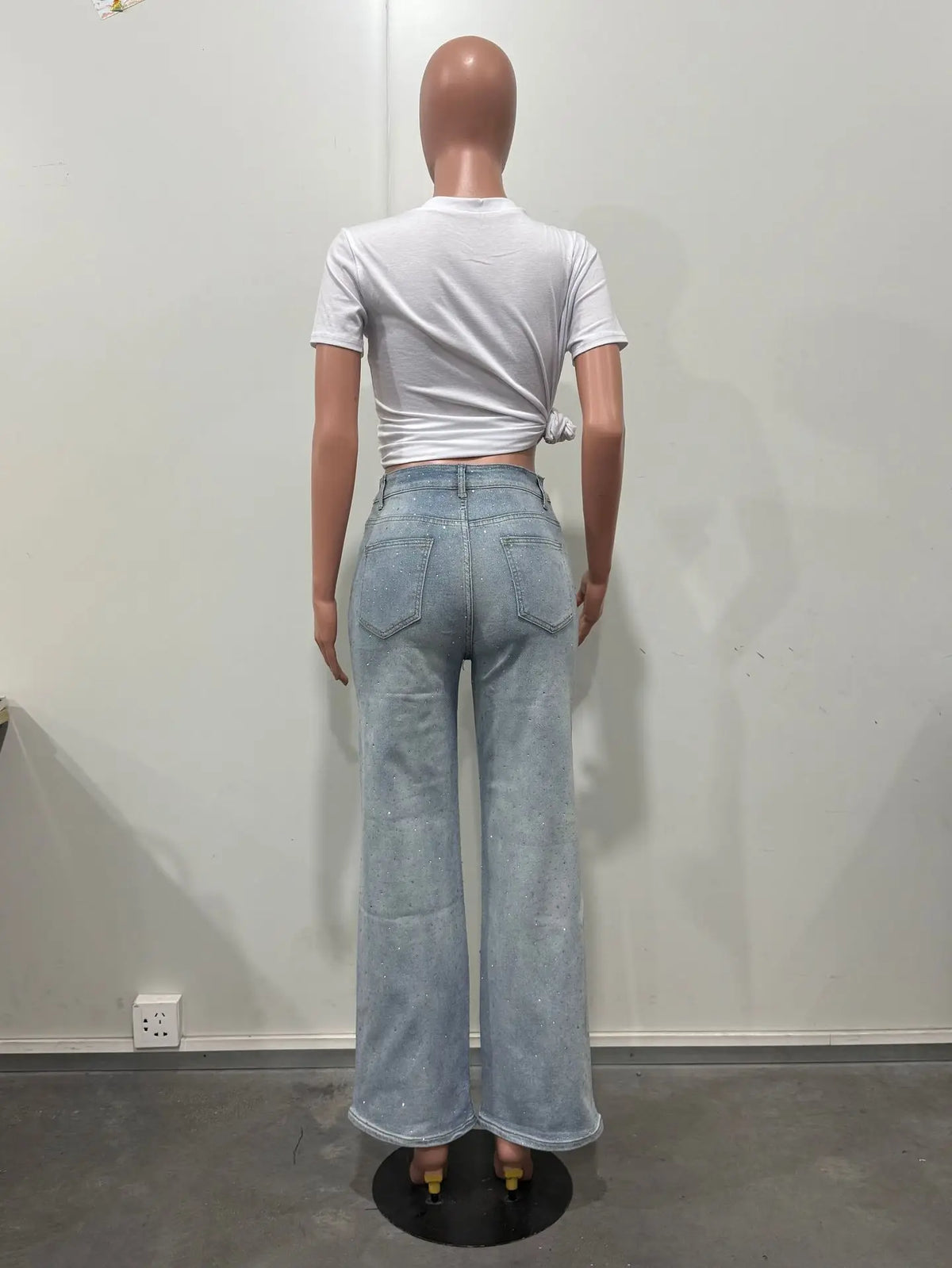 Pantaloni jeans con strass lucidi Pantaloni dritti in denim con diamanti da donna sexy a vita alta eleganti da night club