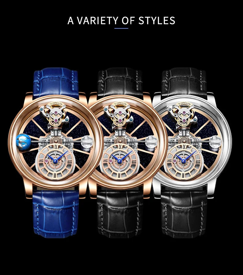 2024 HAEMMER Astronomia Orologio da uomo Custodia trasparente Design Orologio al quarzo in pelle da uomo Regolazione del tempo Jacob Relogio Impermeabile