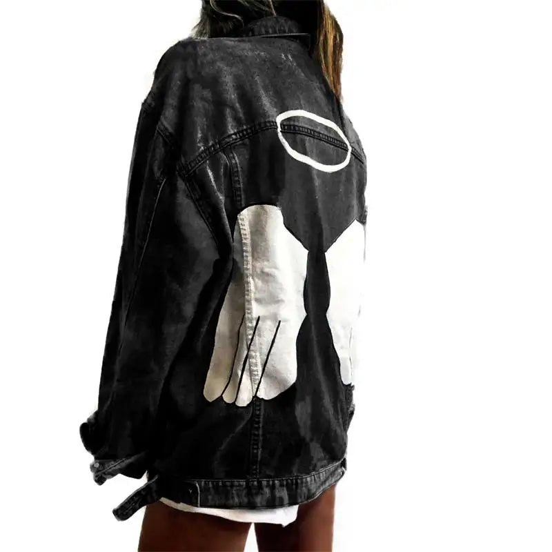 Cappotto di jeans da donna 2023 autunno nuova tendenza del risvolto letterario semplice cappotto di jeans Casual di grandi dimensioni