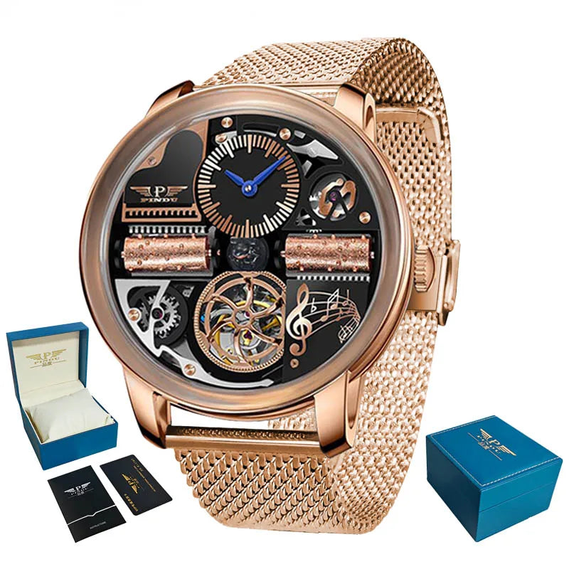 PINDU Design Nuovi orologi di lusso da uomo Business Fashion Orologi da polso meccanici automatici Orologio da uomo impermeabile Reloj Hombre P6655
