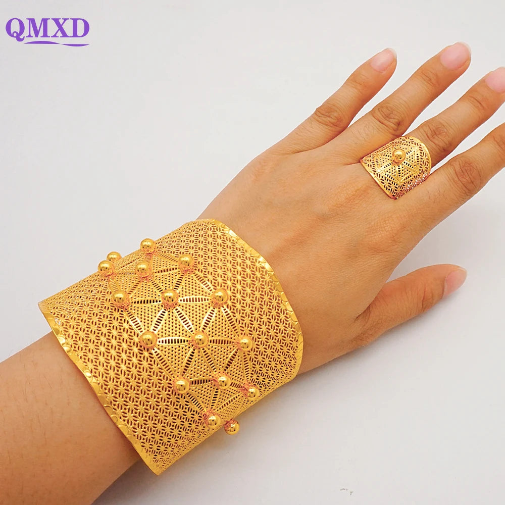 Bracciale color oro Dubai con anello per donna Bracciale con polsino a catena con ciondoli Bracciale indiano Arabo Francia Regali di gioielli da sposa