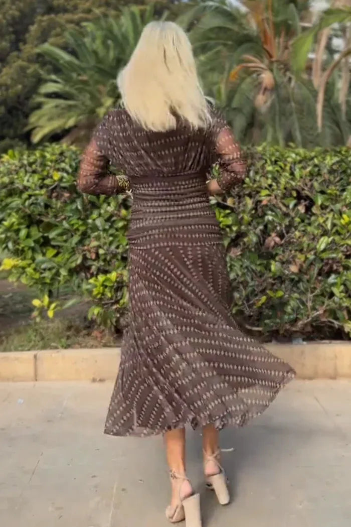 Abito Midi Estivo da Donna con Stampa in Rete e Spalline Sottili, Casual per Feste, Taglie EU e US