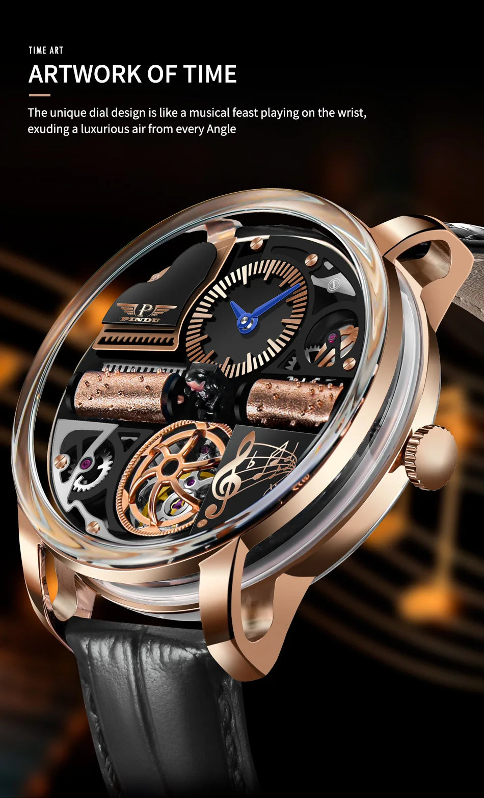 PINDU Design Nuovo Orologio Meccanico di Lusso da Uomo in Acciaio Inossidabile con Vetro Zaffiro Movimento M2791B Impermeabile 50M Automatico