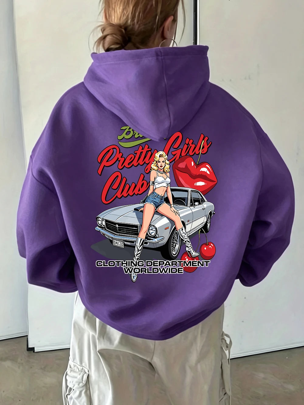 Felpe con Cappuccio Stampate Pretty Girls Club, Pullover Caldi in Pile Sportivi da Jogging per Donne, Felpe Invernali Larghe, Abbigliamento Casual con Tasche