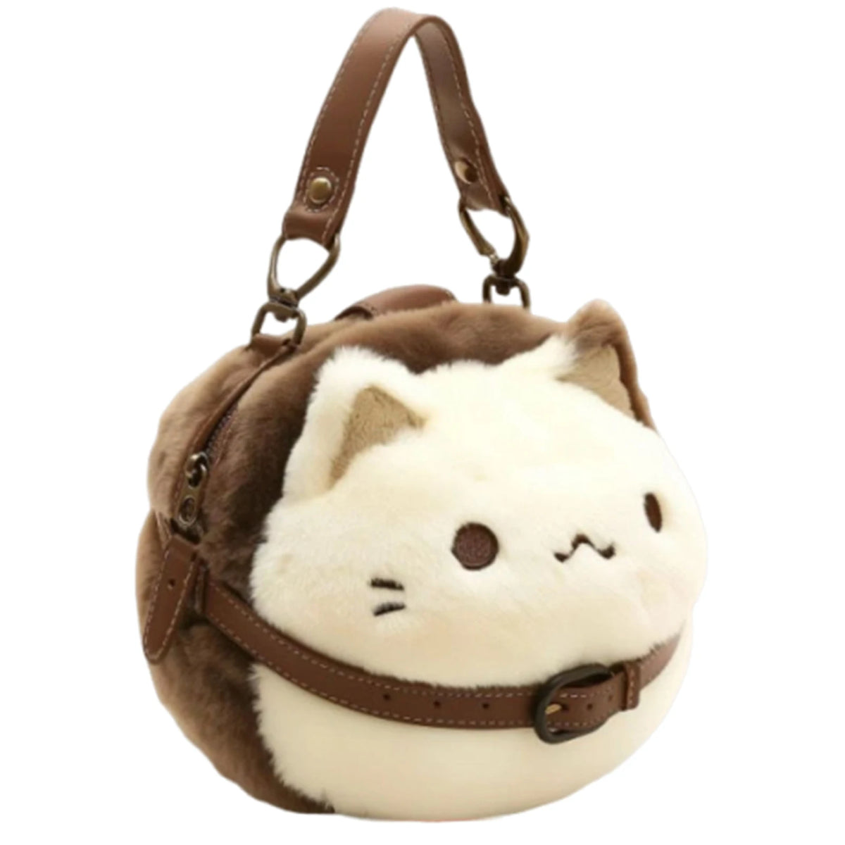 Cute Plush Cat Handbag Adorable Stuffed Animal Hand-Made Backpack Large Capacity Shoulder Bag Cartoon Daypack For Kids Girls
