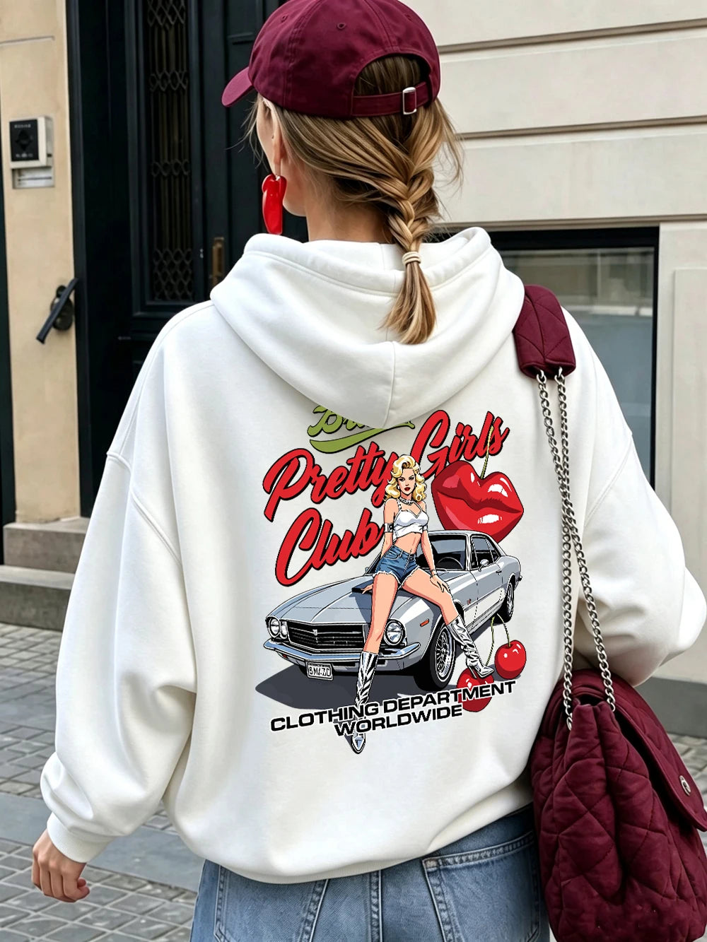 Felpe con Cappuccio Stampate Pretty Girls Club, Pullover Caldi in Pile Sportivi da Jogging per Donne, Felpe Invernali Larghe, Abbigliamento Casual con Tasche