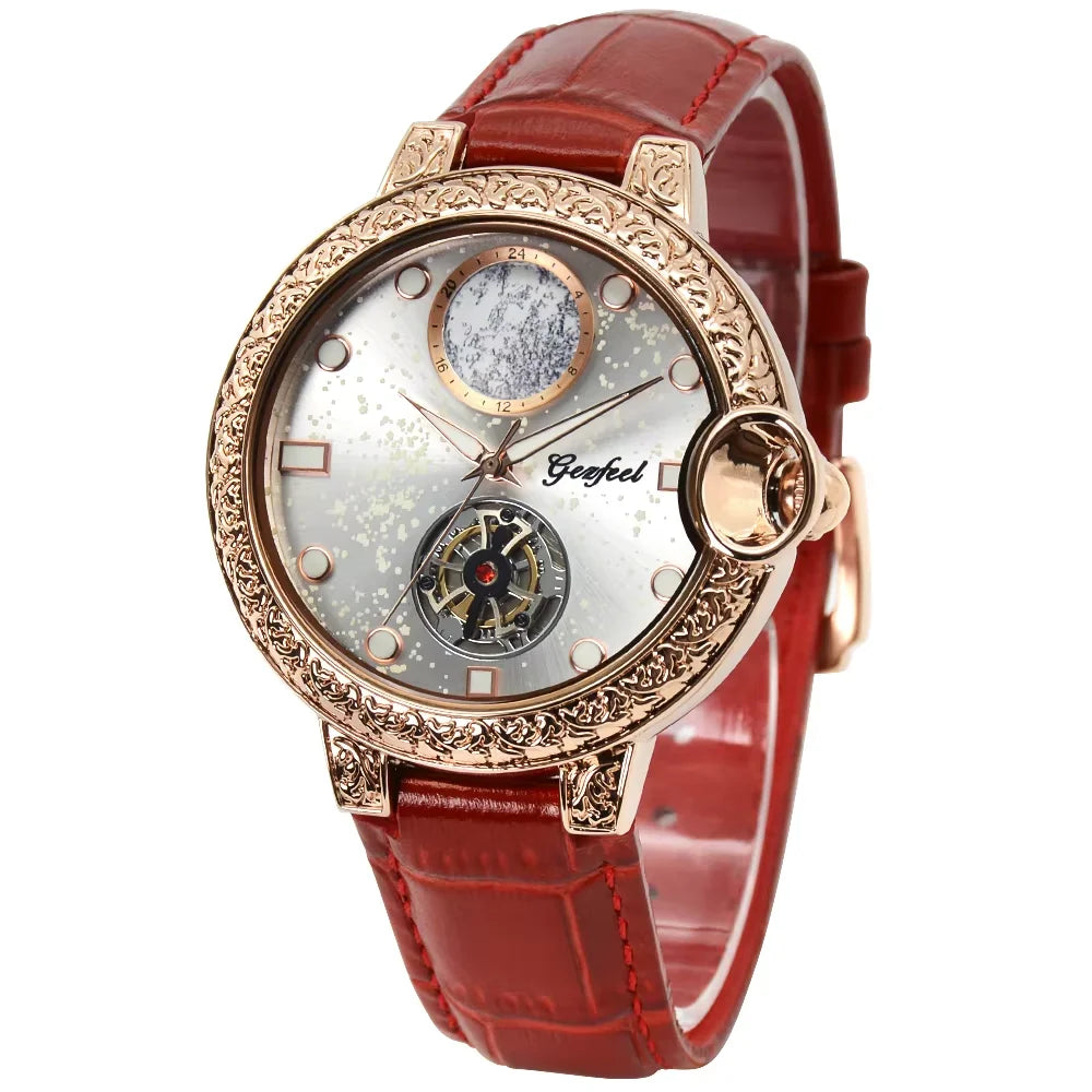 Orologio Unisex Luminoso con Cinturino in Vera Pelle e Incastonature di Diamanti