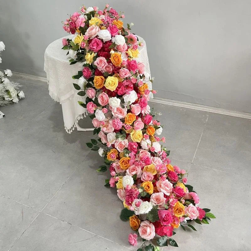 5D Luxury Artificial Flowers Wedding Decoration Table Long Runner Flower Row Floral Backdrop Arrangement Wall Arch Decor Props