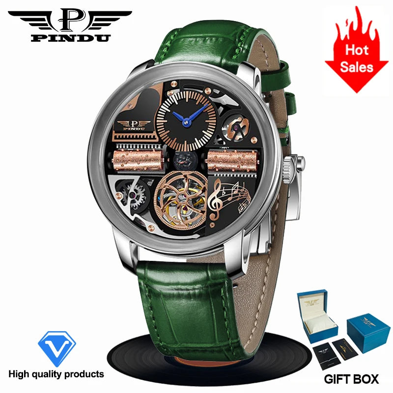 PINDU Design Nuovo Orologio Meccanico di Lusso da Uomo in Acciaio Inossidabile con Vetro Zaffiro Movimento M2791B Impermeabile 50M Automatico