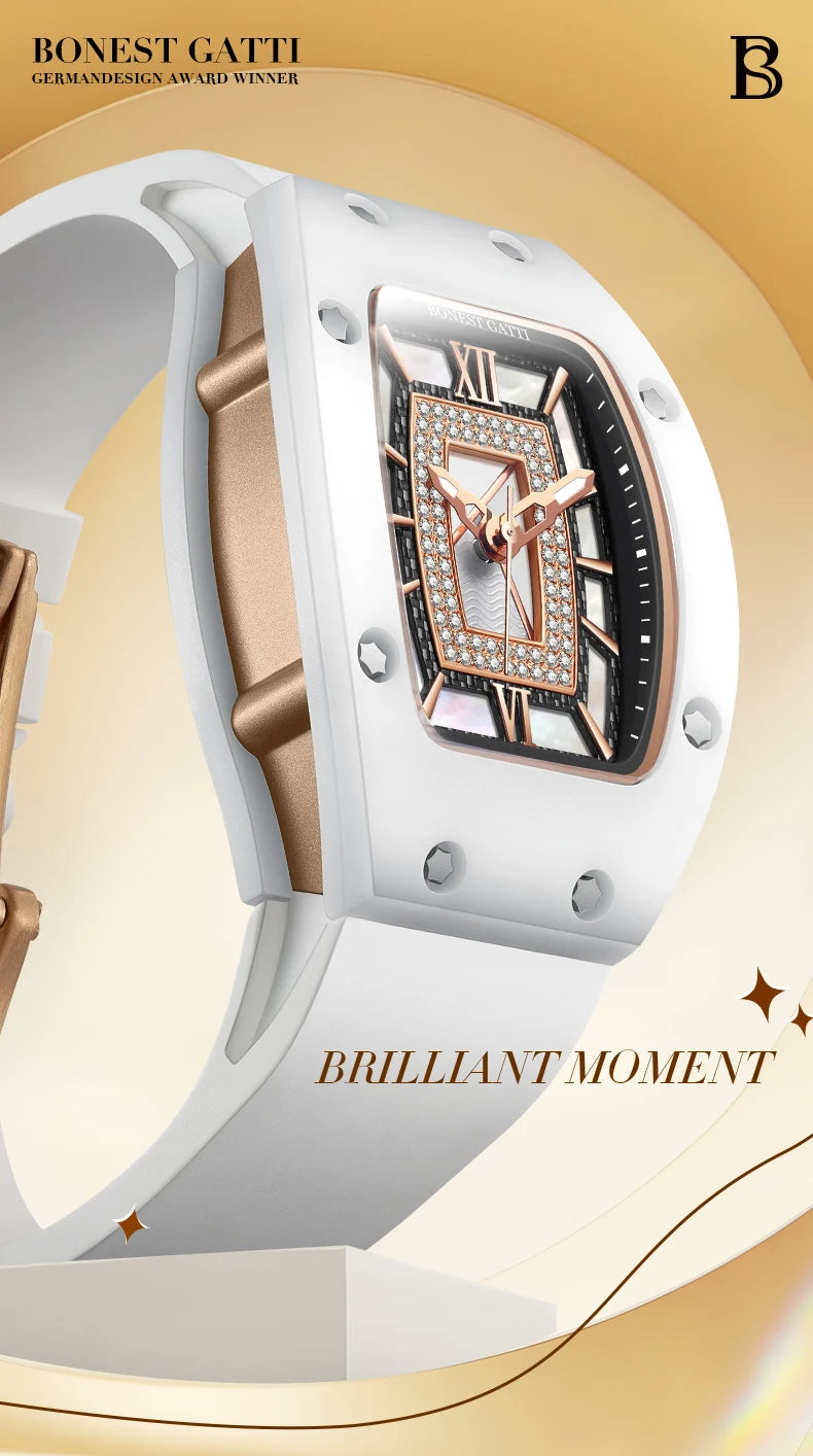 Orologio BONEST GATTI da Donna, Moda Lusso Leggero, Meccanico a Barile, Regalo di San Valentino per la Fidanzata, Serie Phantom con Scatola Orologio