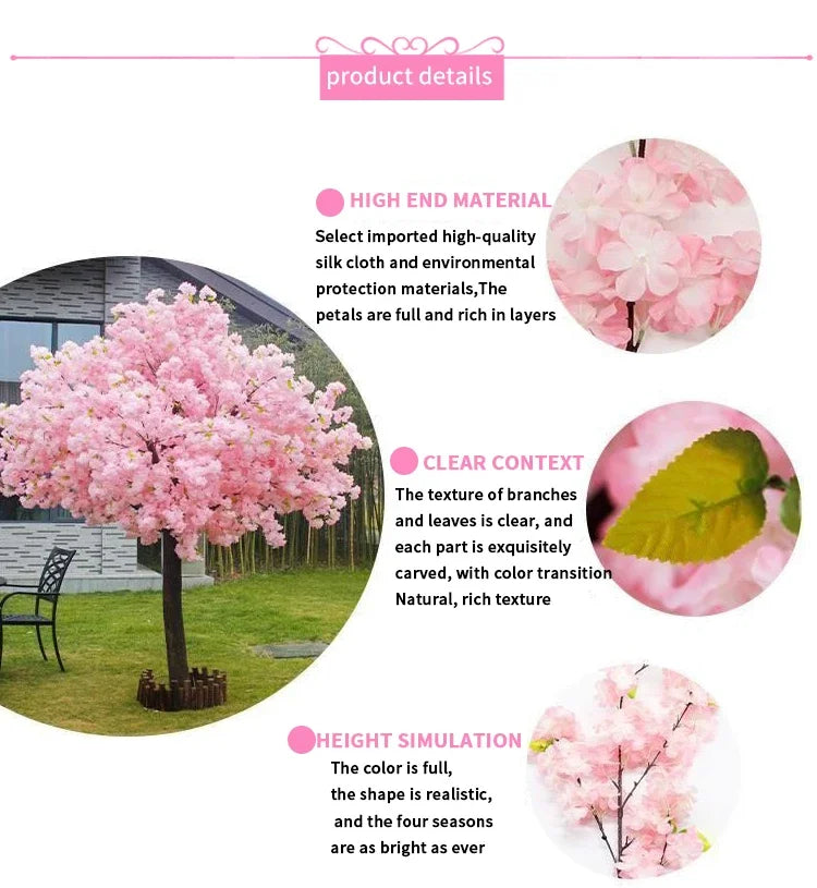 Romantic Simulation cherry tree double layer blooming cherry large plant cafe hotel shopping mall floor Decor props fake tree