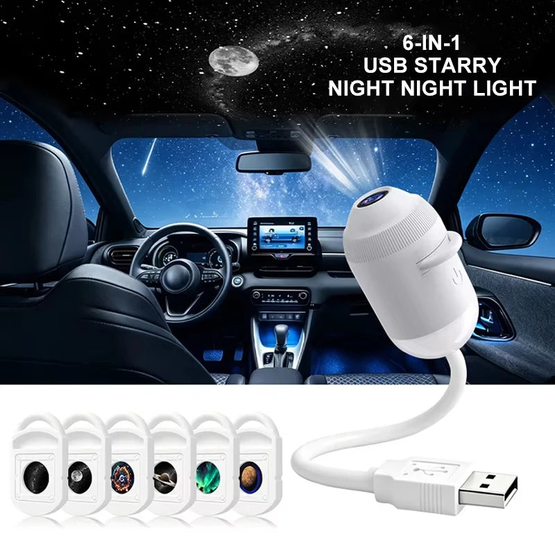 USB Starry Sky Projector Night Light 360° Adjustable Galaxy Atmosphere Lamp for Car Interior Home Bedroom Romantic Nightlight