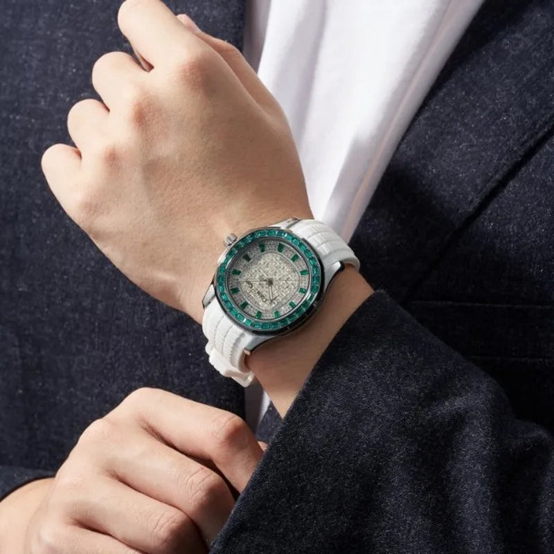 Orologio da Polso Meccanico di Lusso da Uomo con Diamanti, Impermeabile 100M, con Lancette Luminose e Funzione Data