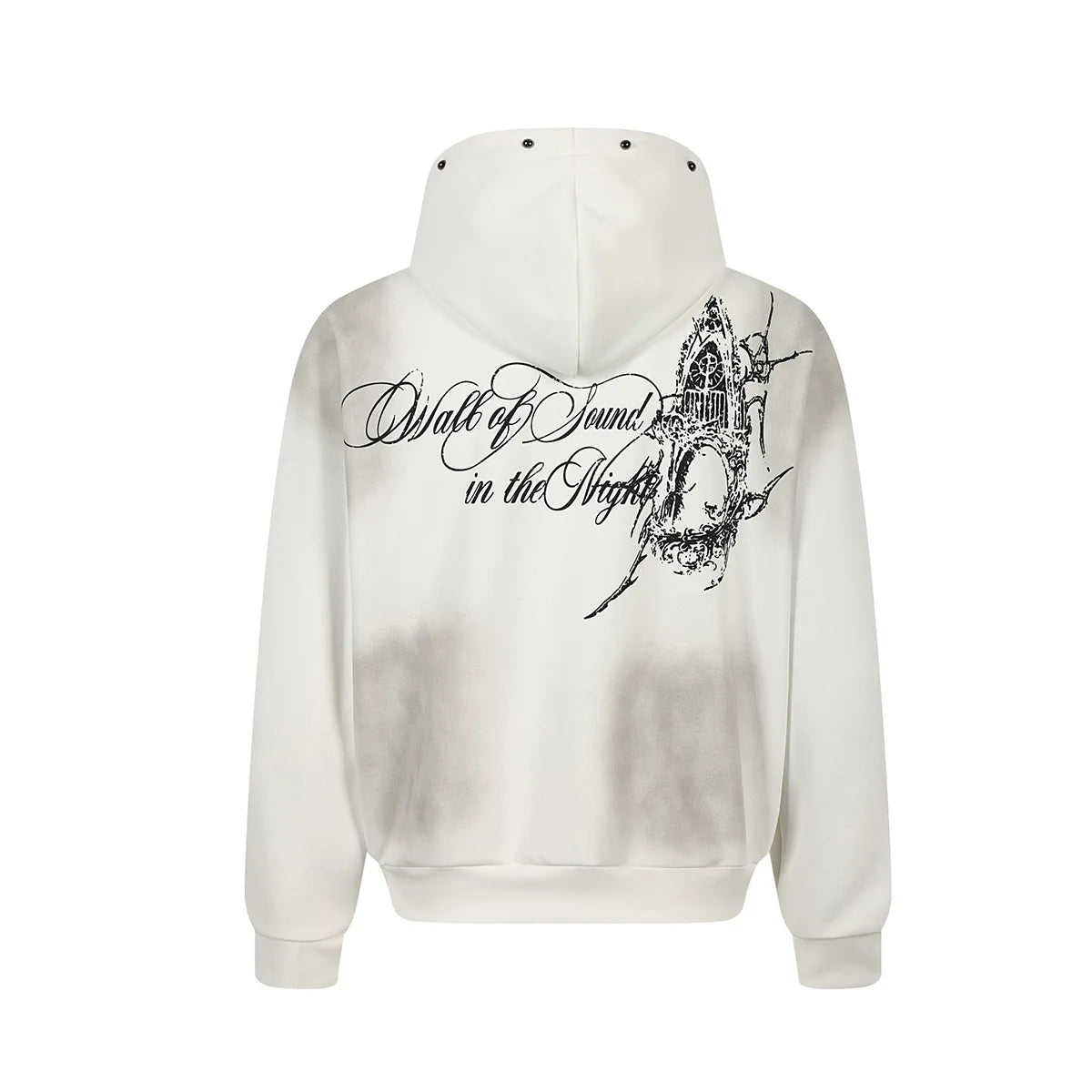 Felpa con Cappuccio Gotica Unisex con Zip, Effetto Lavato e Borchie, Cardigan con Finitura Spray, Top