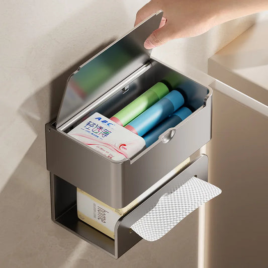Space aluminum tissue box toilet paper rack perforation-free wall removable multi-functional integrated tissue rack
