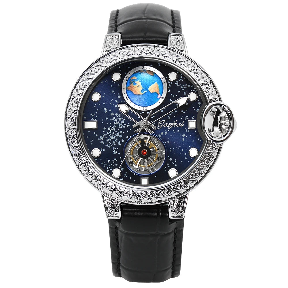 Orologio Unisex Luminoso con Cinturino in Vera Pelle e Incastonature di Diamanti