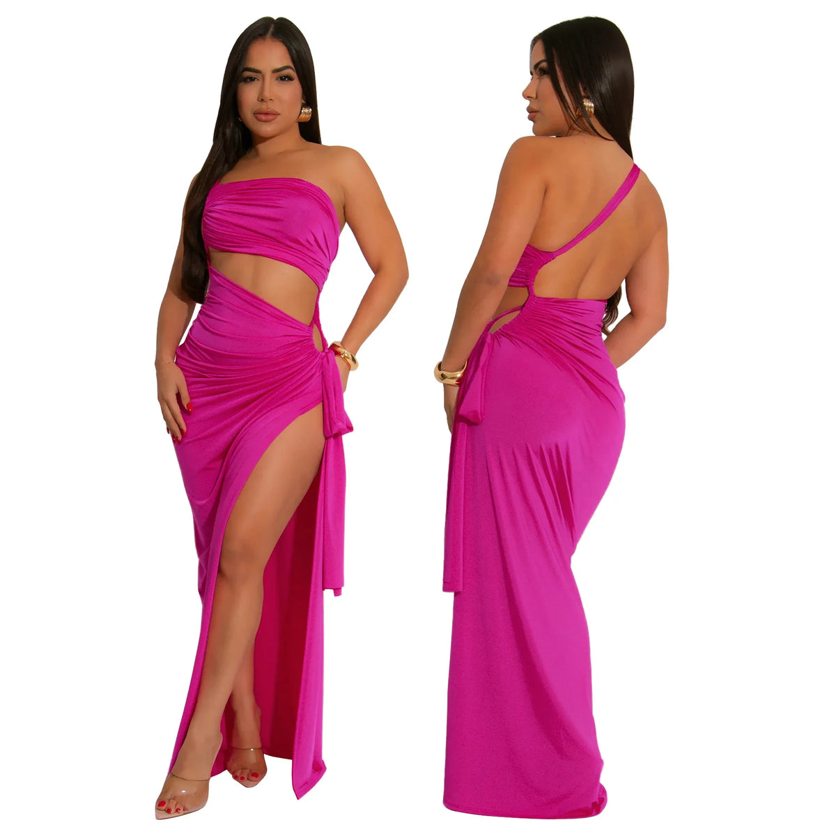 CM.YAYA Donne Senza Maniche Scava Fuori Senza Spalline Aderente Midi Lungo Maxi Vestito 2025 Estate Backless Abiti Da Festa Sexy Abiti