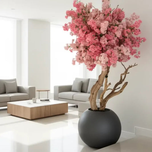 Hot Sale Customizable Pink White Artificial Cherry Blossom Bonsai Tree for Home Indoor Decor