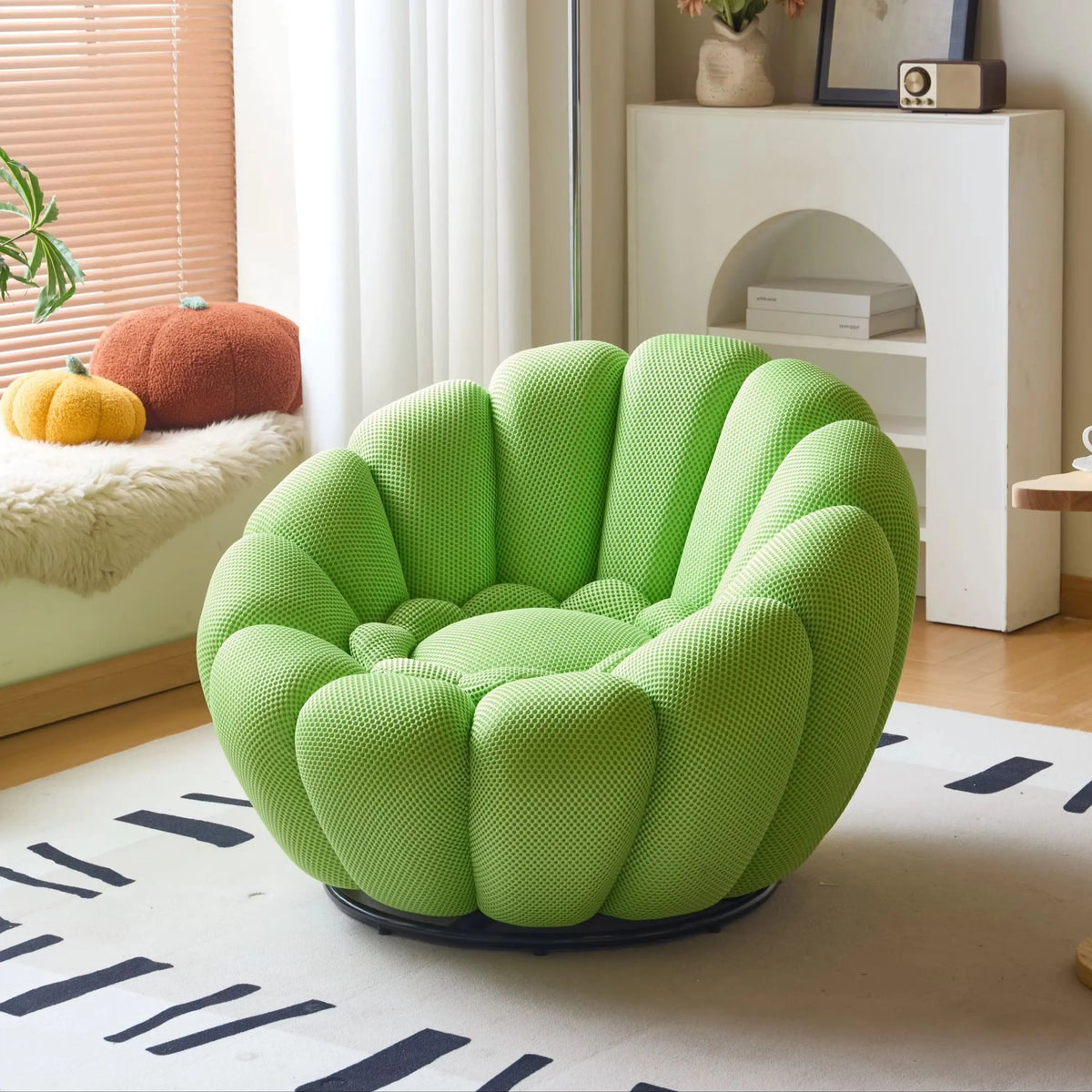 Nordic Cream Pumpkin-shape Lazy Sofa Chair, Rotating Creative Colorful Seat Can Lie Down and Sleep for Living Room Balcony Small