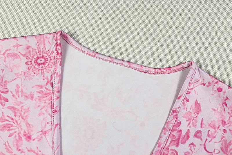 Abito Lungo Stampato a Linea A, Elegante con Scollo a V e Maniche a Sbuffo, in Tessuto Seta Latte, Stile Street Trendy Moda Europea