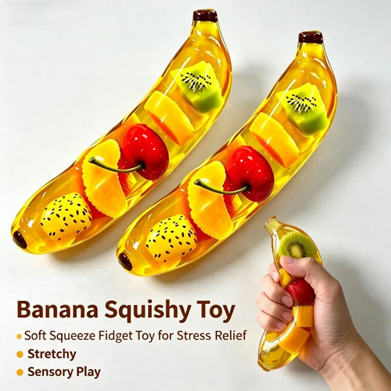 Bouncy Rebound Banana Form Squeeze Fidget Toy Maltose‑Filled Sensory Play Device Stress Calming Gadget for Grown‑ups