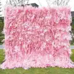 New 5D pink Feather Fabric Flower Wall Wedding Backdrop Decor Cloth Green Plants Wall Birthday Party Event Props Window Display