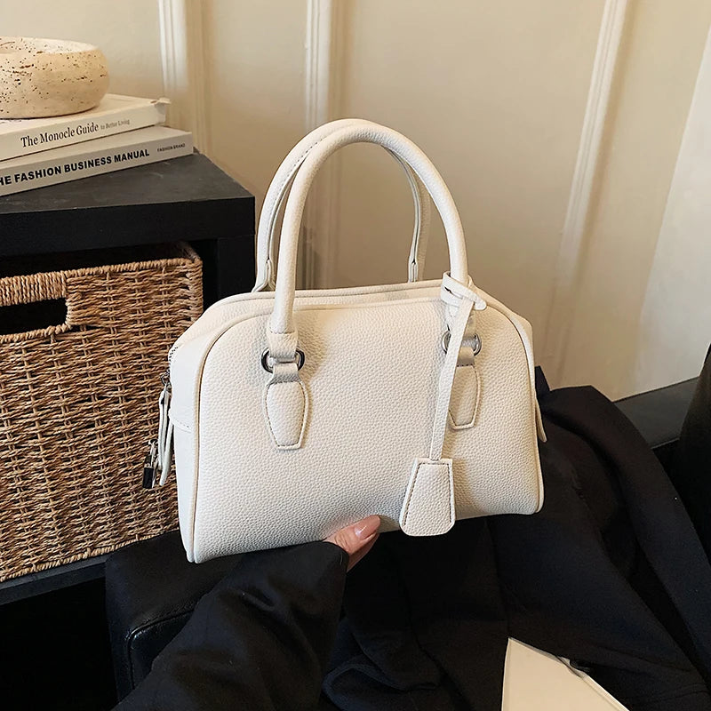 Borse a Mano Vsper Mini Bowling per Donna, in Pelle PU con Motivo Lychee, Borsa a Tracolla Monocolore, Borsa di Lusso Firmata