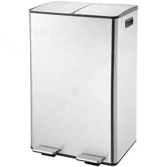 60L Triple Compartment Stainless Steel Recycling Bin with Pedal Press Button on Top Kitchen Trash Bin Recycle Bin