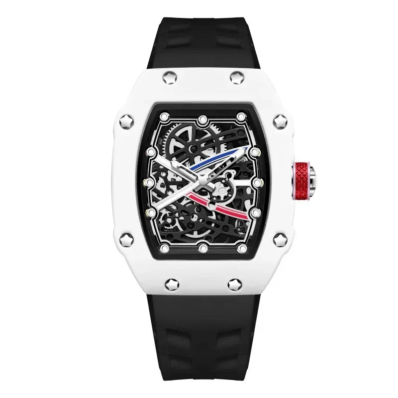 Orologio al Quarzo Ultra-Sottile Tonneau per Uomo, Design Creativo Bianco con Quadrante Cavo, Super Luminoso, Personalizzabile, Orologio AAA Relogio