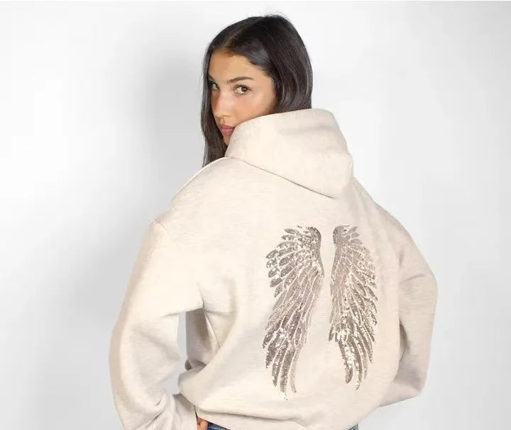 Felpe con Cappuccio Oversize da Donna con Perline e Paillettes, Fodera in Pile, Stile Y2K, Abbigliamento Casual 2026