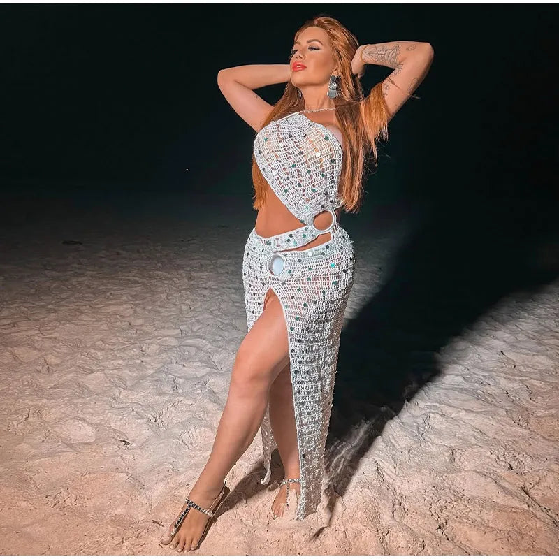 Abito da Sera a Sirena con Paillettes, Dorato, Aderente, Scintillante, con Vita Arricciata, Elegante e Chic per Feste Femminili 2026