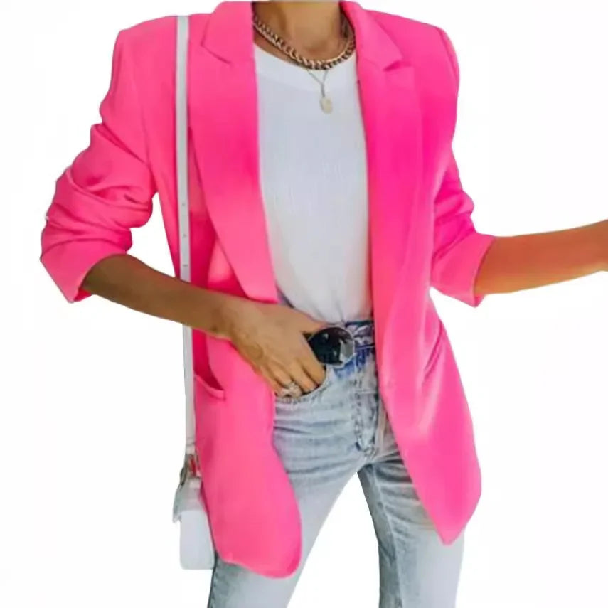 Giacca da Donna Elegante Monocolore a Maniche Lunghe con Colletto Rovesciato, Nuova Collezione Autunno Inverno, Stile Cross-Border