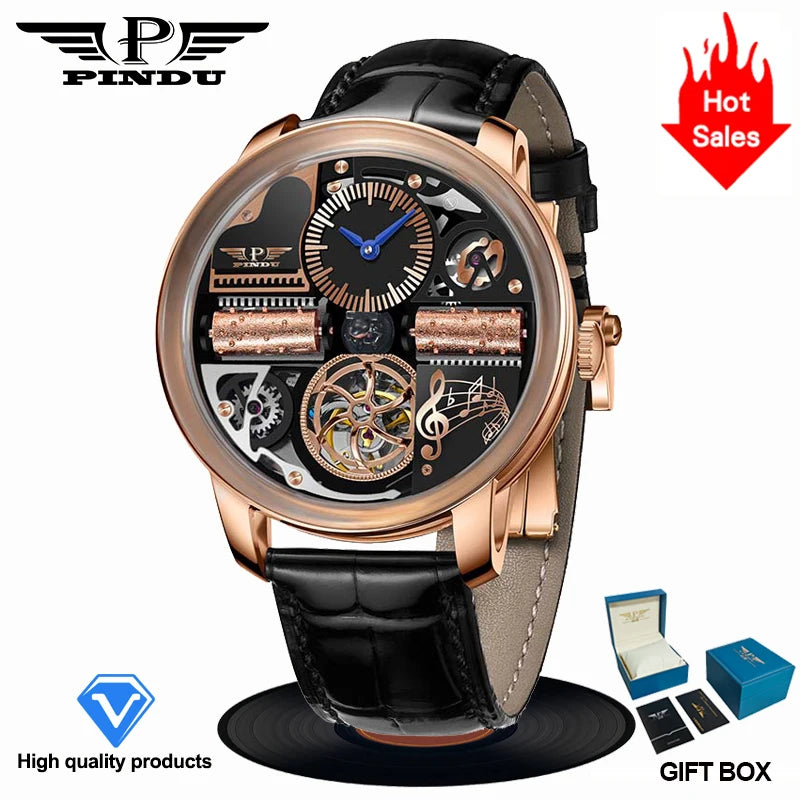PINDU Design Nuovo Orologio Meccanico di Lusso da Uomo in Acciaio Inossidabile con Vetro Zaffiro Movimento M2791B Impermeabile 50M Automatico