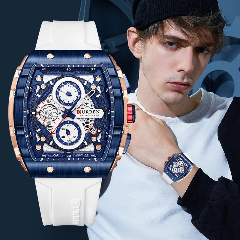 CURREN Orologi da uomo delle migliori marche Orologio da polso al quarzo quadrato di lusso Orologio cronografo luminoso impermeabile per uomo Orologio con data