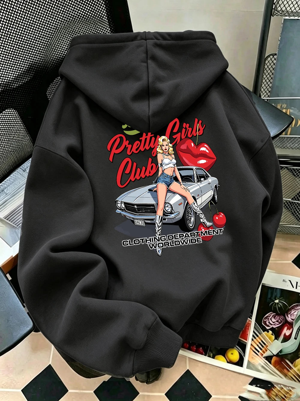 Felpe con Cappuccio Stampate Pretty Girls Club, Pullover Caldi in Pile Sportivi da Jogging per Donne, Felpe Invernali Larghe, Abbigliamento Casual con Tasche