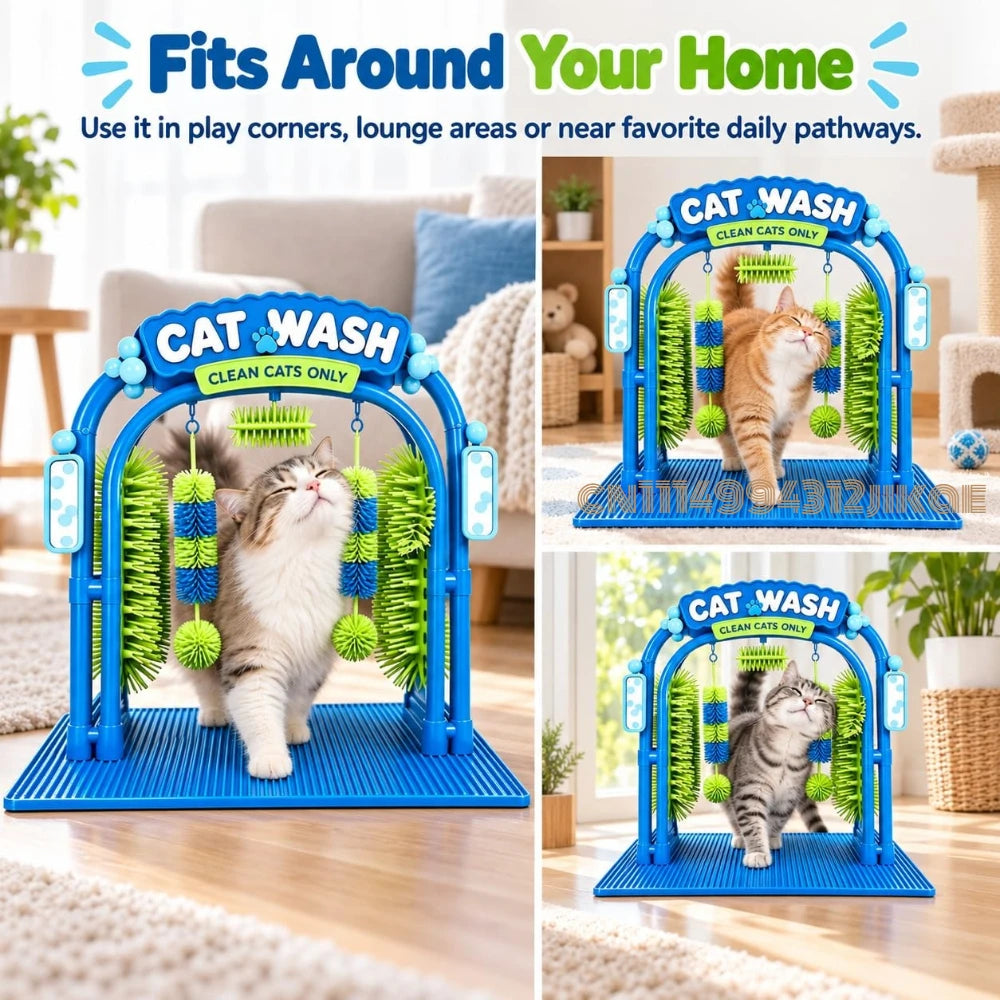 Cat Car Wash Toy, The Cat Wash Scratcher,Cat Wash Grooming Station,Self grooming arch with soft brushes helps cats enjoy massage