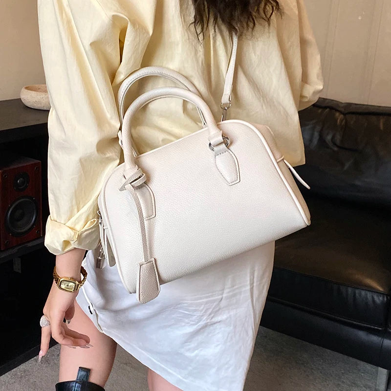 Borse a Mano Vsper Mini Bowling per Donna, in Pelle PU con Motivo Lychee, Borsa a Tracolla Monocolore, Borsa di Lusso Firmata