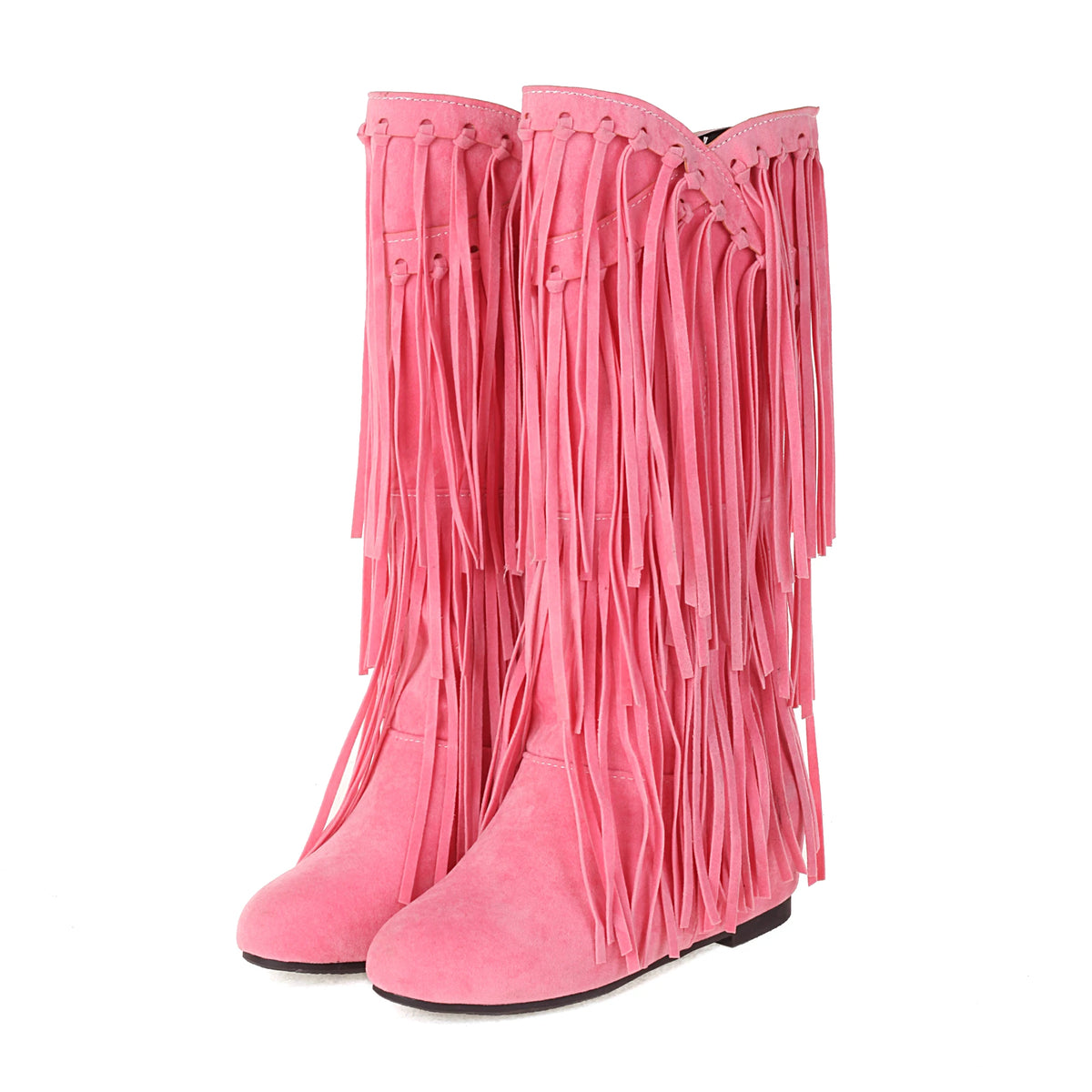 2025 Nuovi stivali alti Donna Bohemian Flock Nappa Stivali a metà polpaccio Stivaletti con zeppa Autunno Inverno Scarpe casual etniche zapatos de mujer