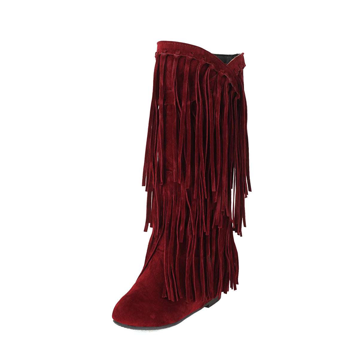 Scarpe da donna primavera e autunno moda nuovo stile Sexy stivali da donna al ginocchio floccato punta tonda frangia alta 3cm plus size 34-48