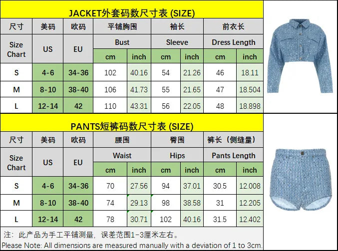 Set 2 Pezzi di Alta Qualità, Giacca di Jeans Premium con Decorazioni in Paillettes + Pantaloncini, Completo Stile Cowboy per Donna