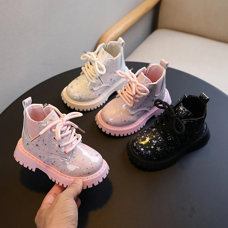Stivali autunnali per bambini piattaforma Glimmer a stella stivali per bambini belli per il tempo libero moda Unisex alla caviglia-scarpe comode per ragazze dei ragazzi 21-30