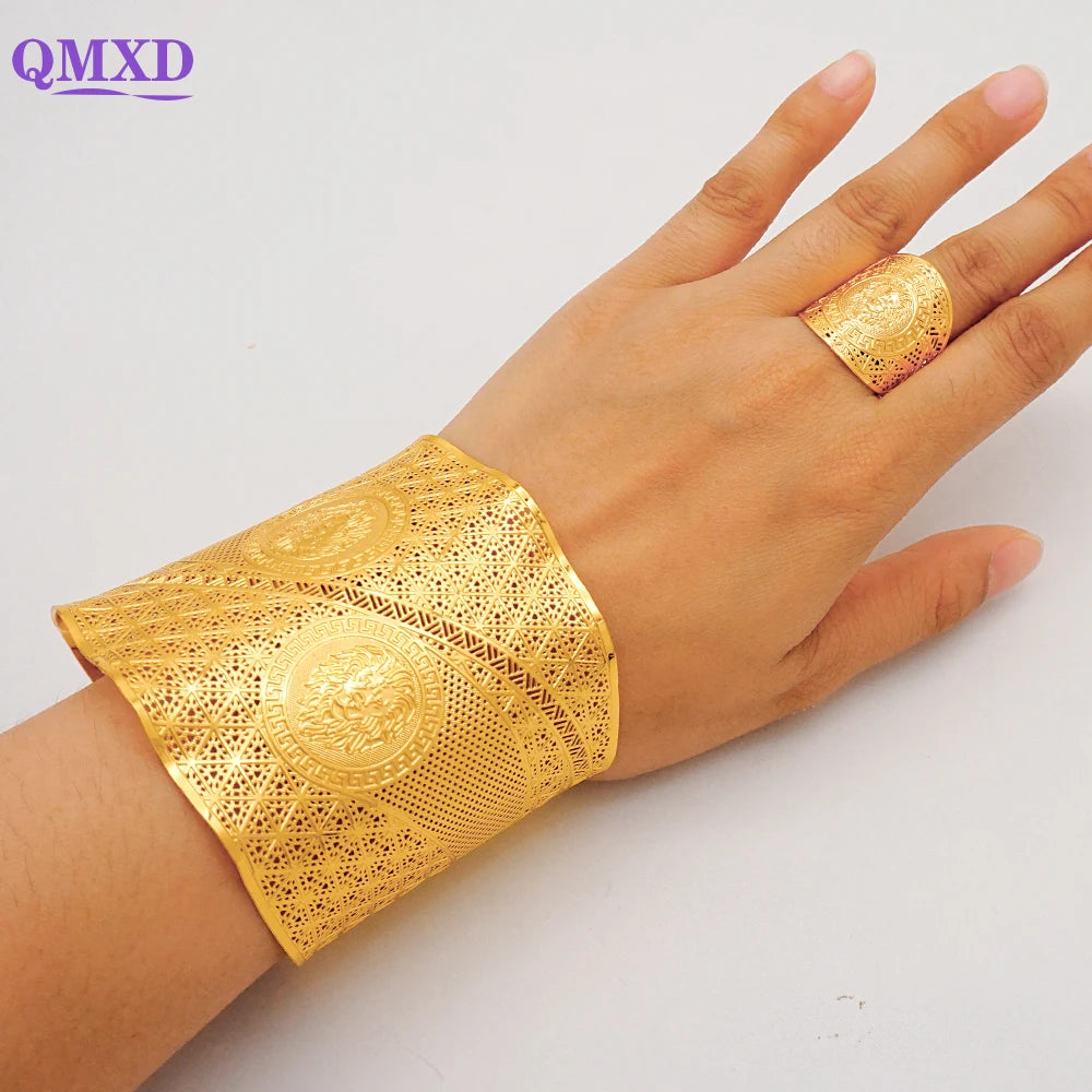 Bracciale color oro Dubai con anello per donna Bracciale con polsino a catena con ciondoli Bracciale indiano Arabo Francia Regali di gioielli da sposa