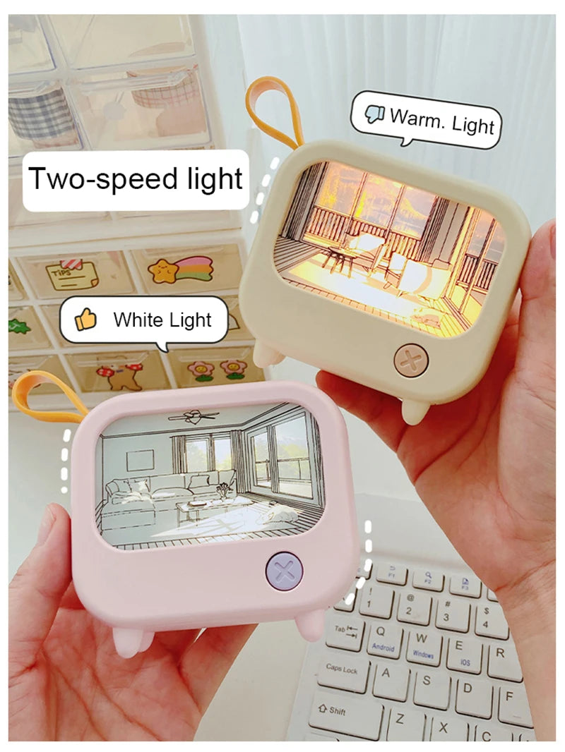 TV Painting Night Light Led Cute Child Learning Table Lamp Room Home Decoration Atmosphere Lighting Mini Desktop Birthday Gift