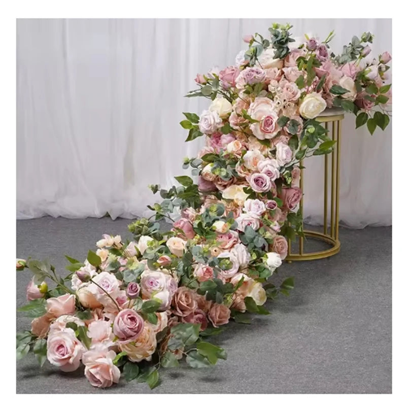 Artificial Rose Peony Green Plant Floral Wedding Decoration Flower Row Table Runner Arrangement Party Stage Decor Sofa Props
