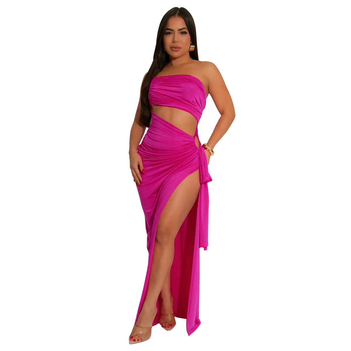 CM.YAYA Donne Senza Maniche Scava Fuori Senza Spalline Aderente Midi Lungo Maxi Vestito 2025 Estate Backless Abiti Da Festa Sexy Abiti