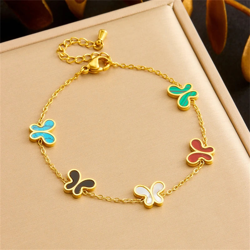DIEYURO Acciaio inossidabile 316L dorato elegante conchiglia bianca serie farfalla set collana orecchini braccialetto gioielli di tendenza regalo