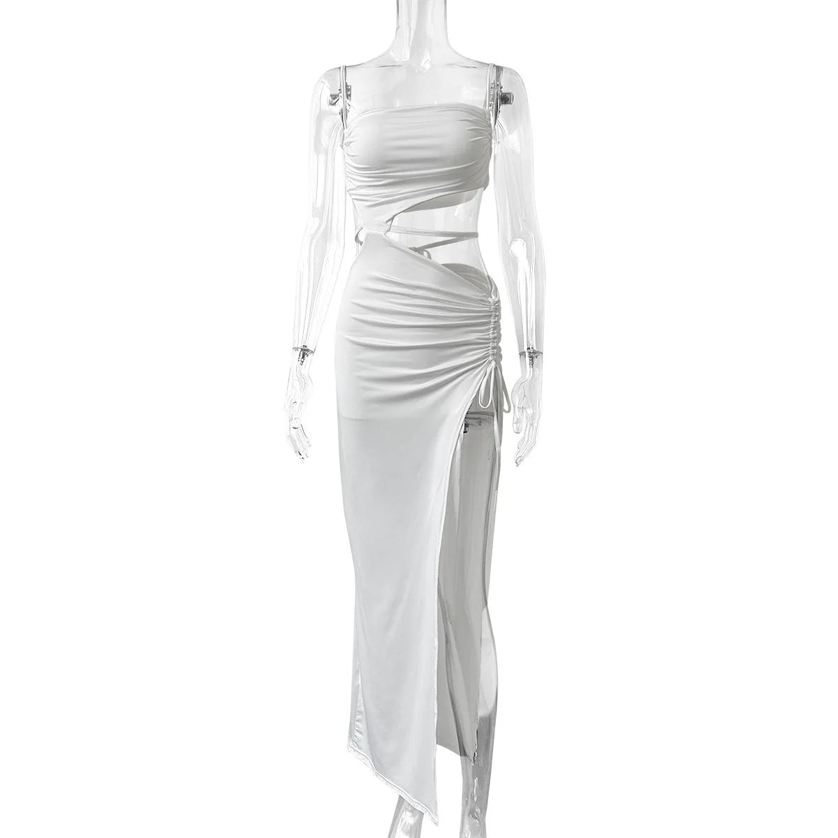 Abbigliamento femminile Abiti da donna 2025 Abito da donna con bretelle con collo inclinato Abito da donna sexy con gonna lunga cava con lacci Abito con spacco Vacanza al mare